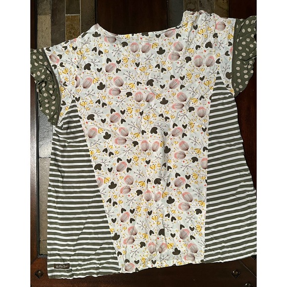 Matilda Jane Gentle Breeze Top Size L Floral & Stripe Ruffle Short Sleeves Rayon - Picture 2 of 5